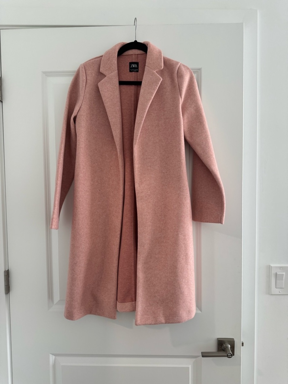 Zara Dusty Pink Open-Front Wool Coat